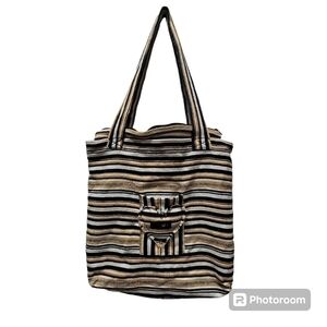 Mexico Embroidered Stripes Yellow Black White Tote 100% Cotton